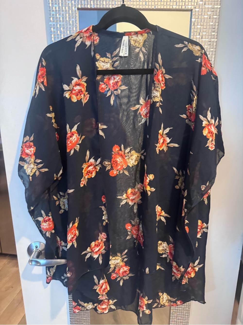 Live 4 Truth navy blue Sheer Floral Kimono with Red Blooms